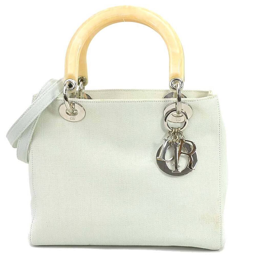 Christian Dior Lady 2way Shoulder Bag canvas green orange